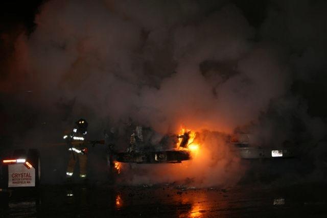 Cheshire Fire Fighters work to extinguish this tractor trailer truck on Sandbank Road.