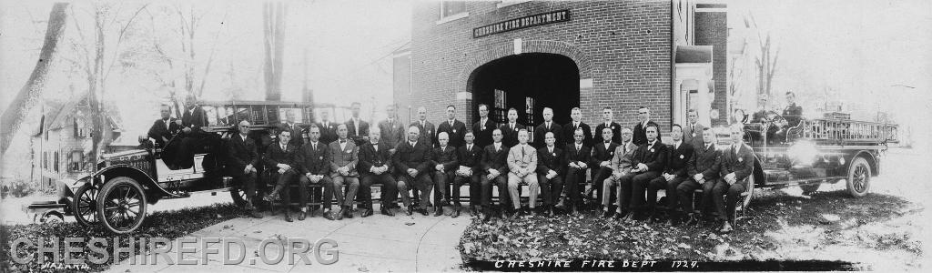 The first CFD Headquarters was at town hall from 1912-1953. Pictured are many of the founding members. Picture is from 1924